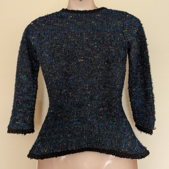 Betsey JOHNSON knit boucle cardigan jacket blue black small xs - Picture 4 of 10
